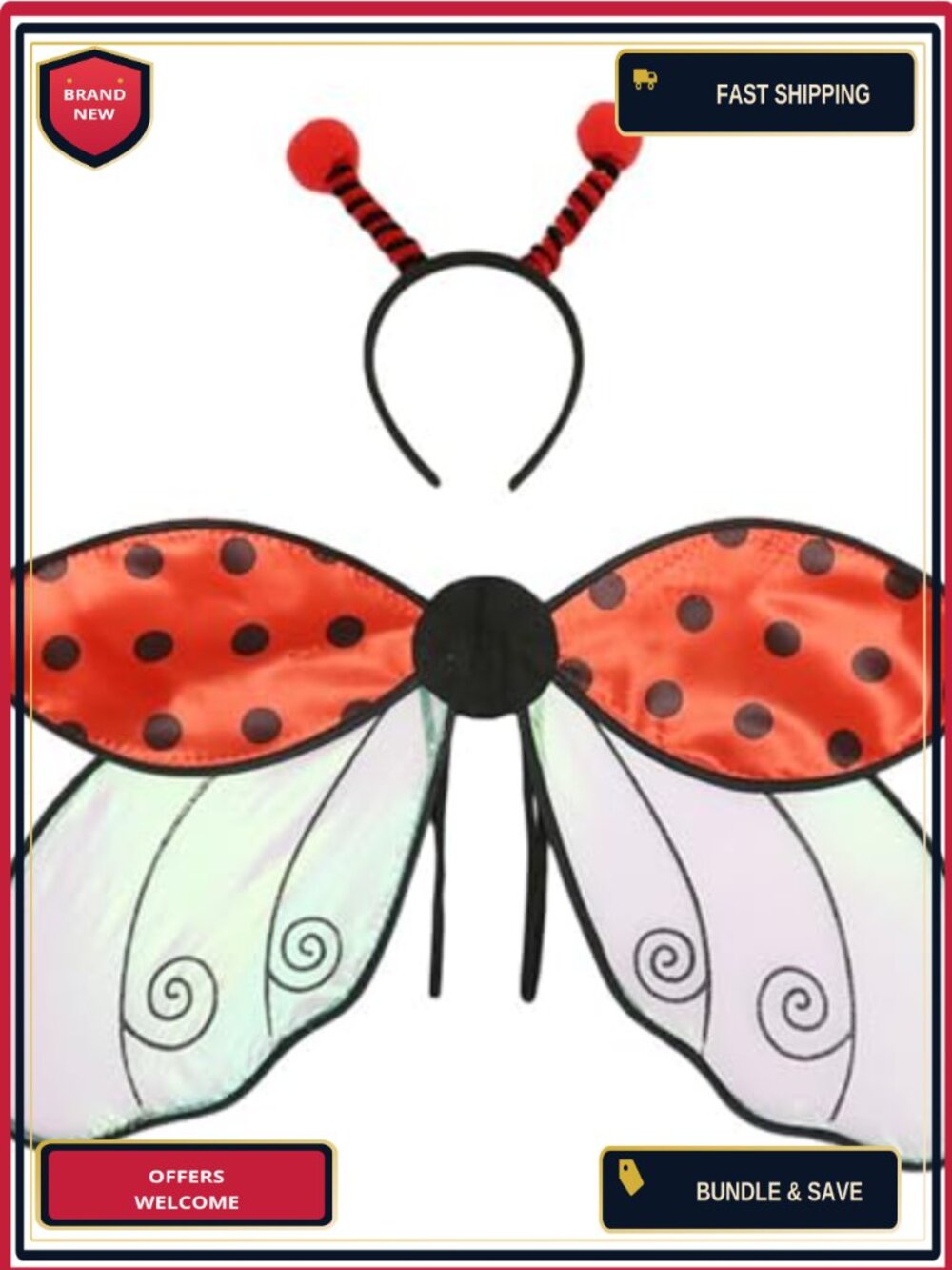 Women's Halloween Costume Wings Set Organza Ladybug Bee Party Cosplay